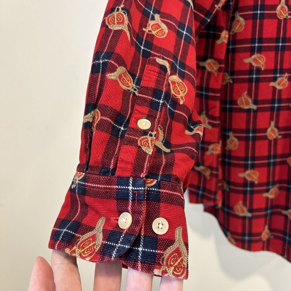 Tommy Bahama Red Micro Corduroy Button Down English Saddle Print Men's XL Shirt - Picture 4 of 12